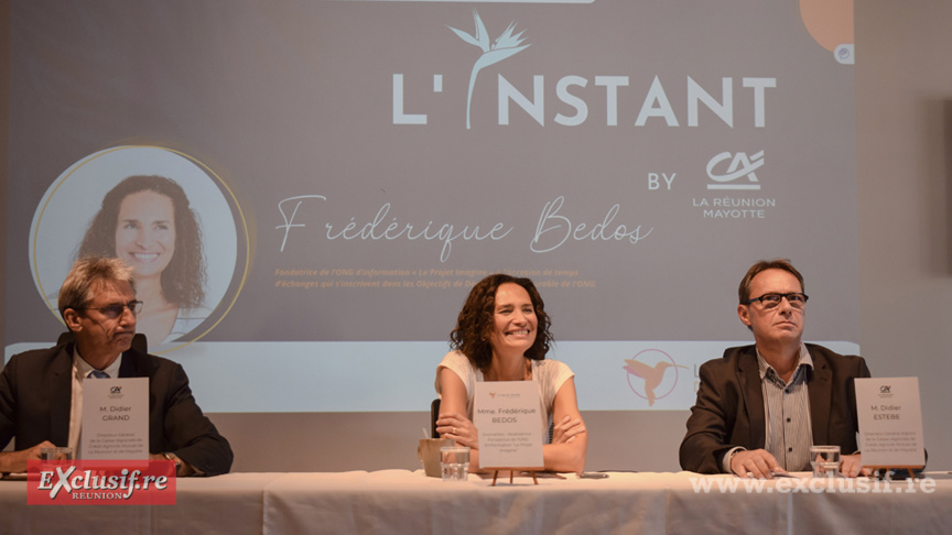 Didier Grand, Frédérique Bedos et Didier Estèbe lors de la conférence de presse au siège du Crédit Agricole
