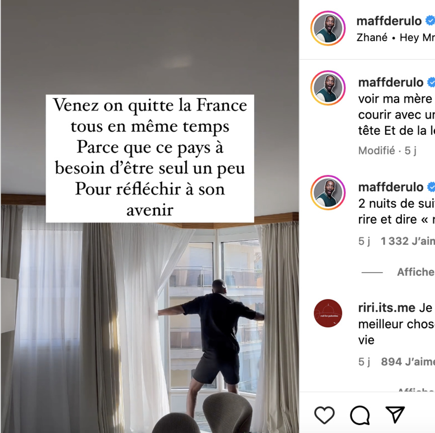 Maff Derulo a publié ce message sur Instagram Maff Derulo a publié ce message sur Instagram