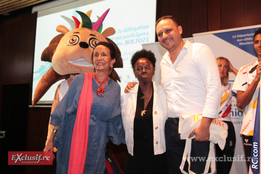 Huguette Bello, présidente de la Région, Patricia Profil, vice-présidente, et Johan Guillou, président de la Ligue de Basket