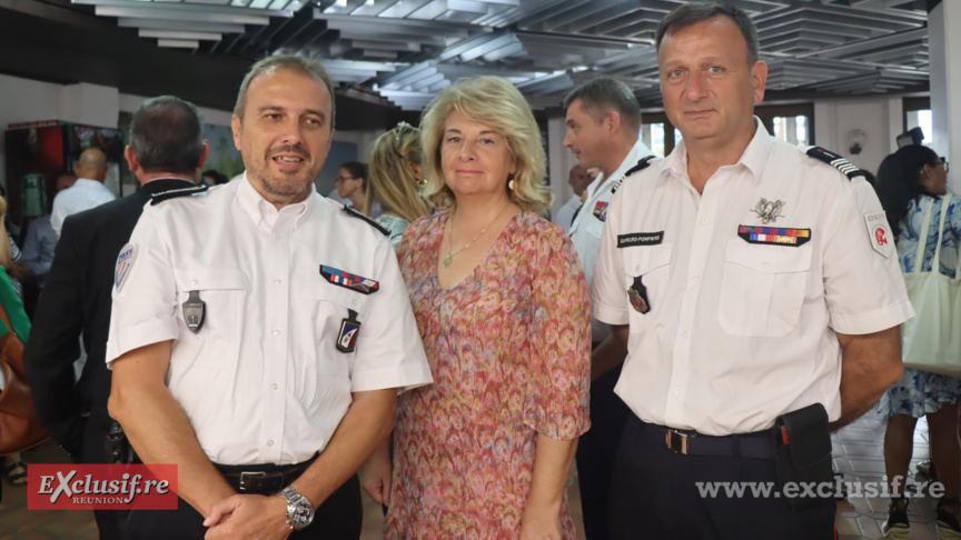 Michel Aleu, directeur adjoint de la Police Nationale, Emamnuelle Wacongne, et le colonel Frédéric Leguiller, chef du SDIS