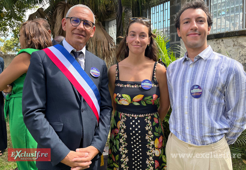 le maire Joé Bédier, Pauline Dandine et Baptiste Garrigue