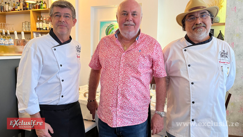 Le Chef Benoît Vantaux, de l'Atelier de Ben, Frédéric Foucque, président de l'OTI Nord, et le Chef Francisco Gélabert, directeur de la cuisine centrale du Port