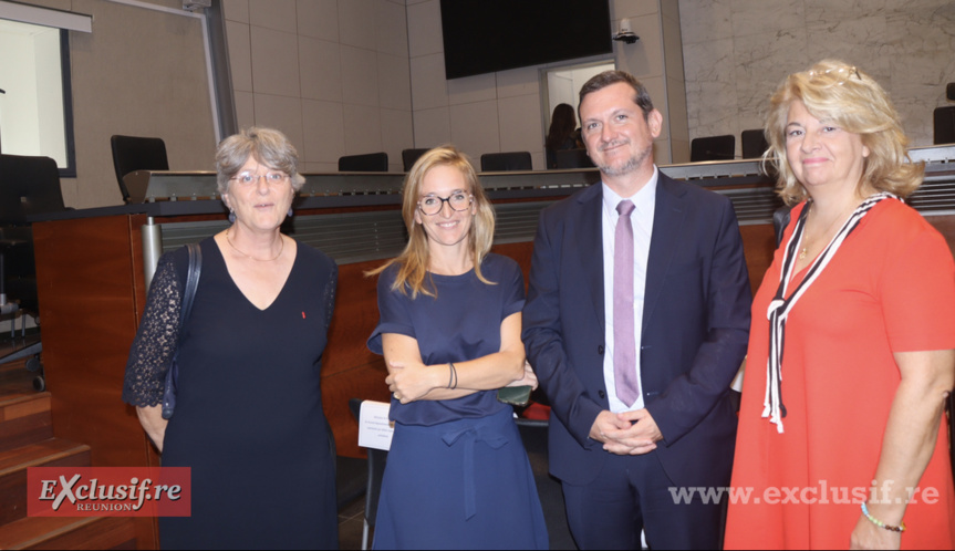 Véronique Denizot, procureure de la République au tribunal judiciaire de Saint-Denis, Caroline Calbo, procureure de la République au tribunal judiciaire de Saint-Pierre (qui a quitté son poste depuis), Bertrand Pages, président du tribunal judiciaire de Saint-Pierre, et Emmanuelle Wacongne, présidente du tribunal judiciaire de Saint-Denis