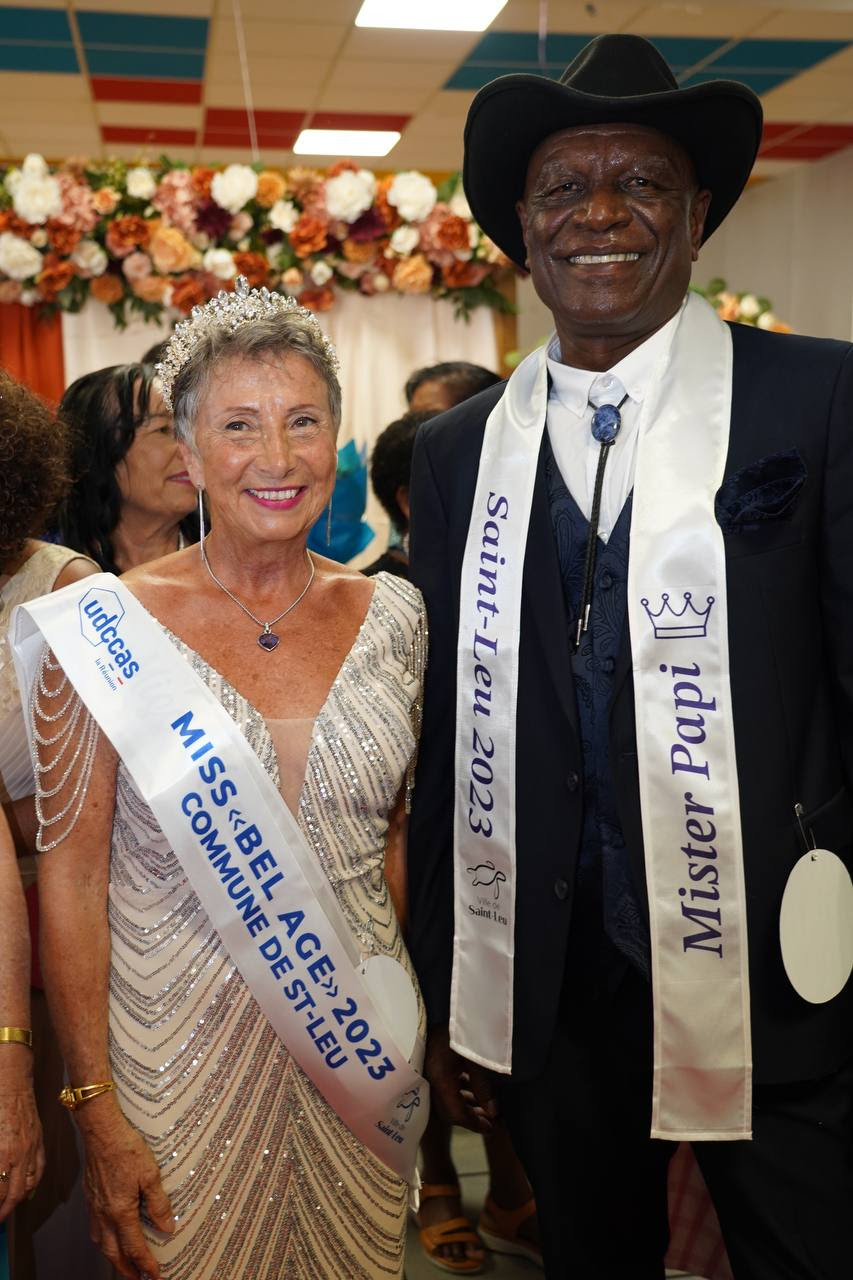 Hélène Muti Chevallier élue Miss Mamie Saint-Leu 2023, et Elie Coukan, Mister Papi Saint-Leu 2023