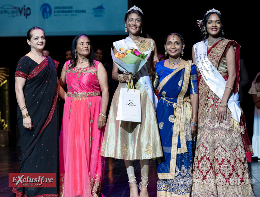 Madame Kalidas, Nadine Ramdhary, présidente comité Miss India Réunion, Samira Perianmodely , Wendy Peters, danseuse et chorégraphe, et Emarvadi Nandini Lebon, 1ère dauphine