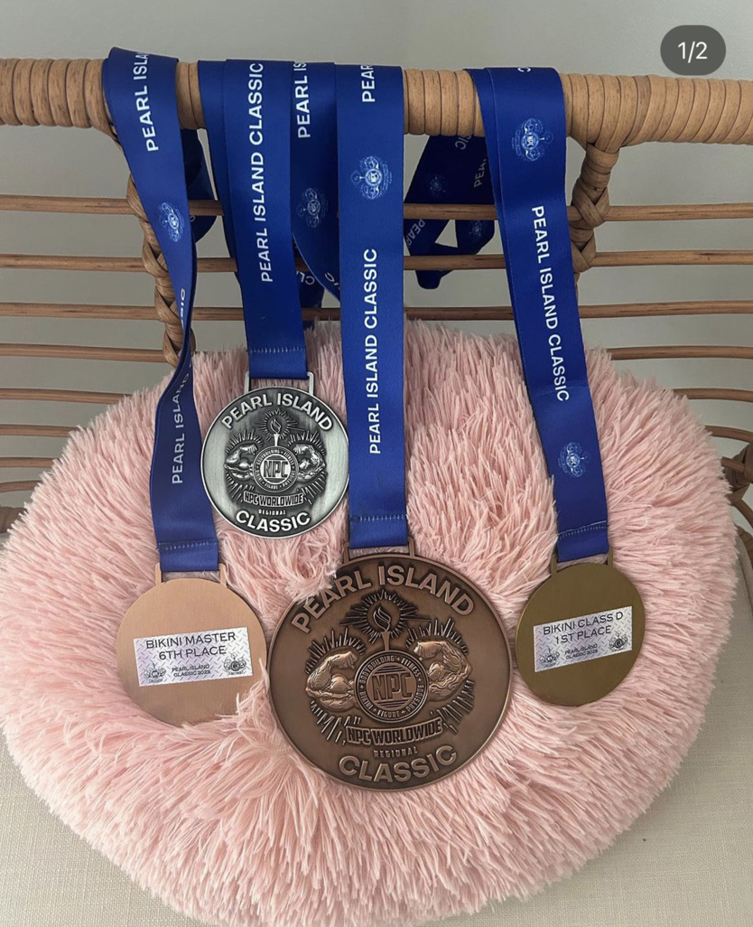 Les 4 médailles remportées par Murielle le 14 octobre dernier Les 4 médailles remportées par Murielle le 14 octobre dernier