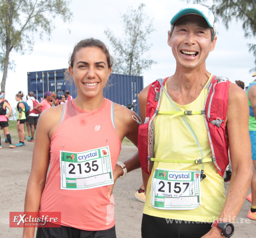 Angélique Lesport (2ème au scratch des 28 km et 1ère senior) et Philippe Laï Cheung Kit (1er Master 6 des 28 km), sous les couleurs du CA Plaine des Cafres