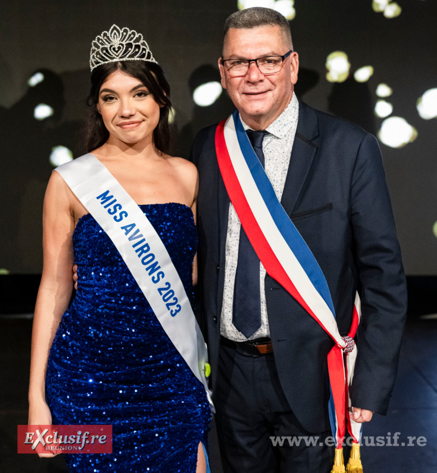Maïwenn Judith, Miss Avirons 2023, et Eric Ferrère, maire des Avirons