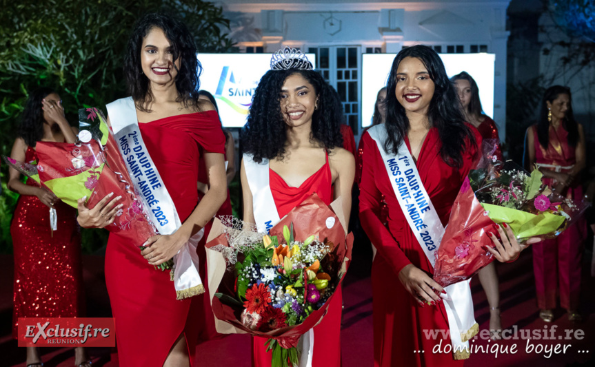 Alicia Adam, 2ème dauphine, Maria Clain, Miss Saint-André 2023, et Adeline Saminadin, 1ère dauphine