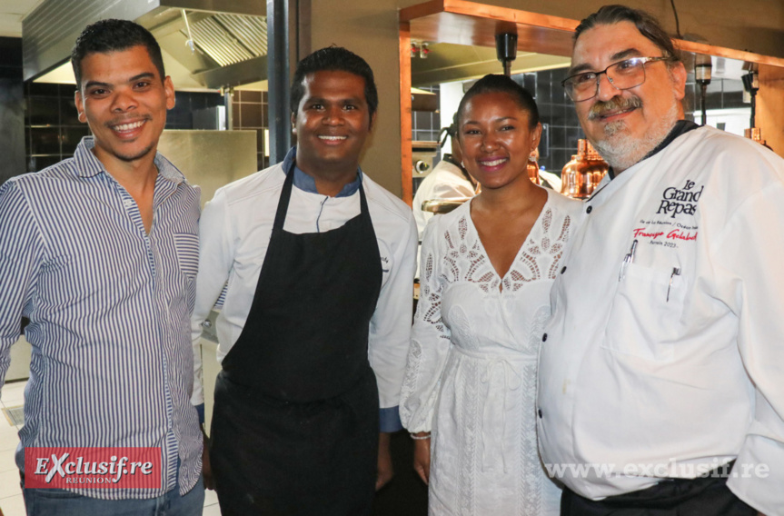 4 chefs réunis: Mathieu Henriette, Kevin Minatchy, Larissa Rajaonarivelo, et Francisco Gélabert 4 chefs réunis: Mathieu Henriette, Kevin Minatchy, Larissa Rajaonarivelo, et Francisco Gélabert