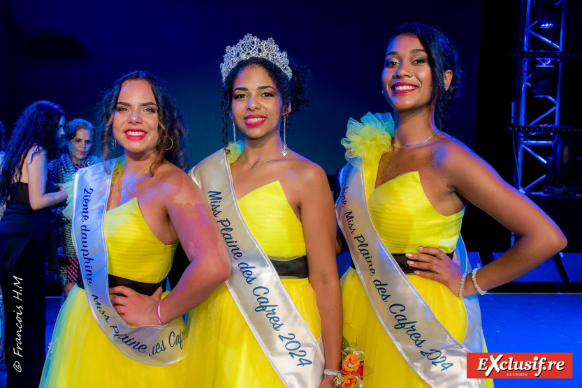 Cécilia Técher, 2ème dauphine, Hérine Lafable, Miss Plaine des Cafres 2023, et Amandine Lauret, 1ère dauphine