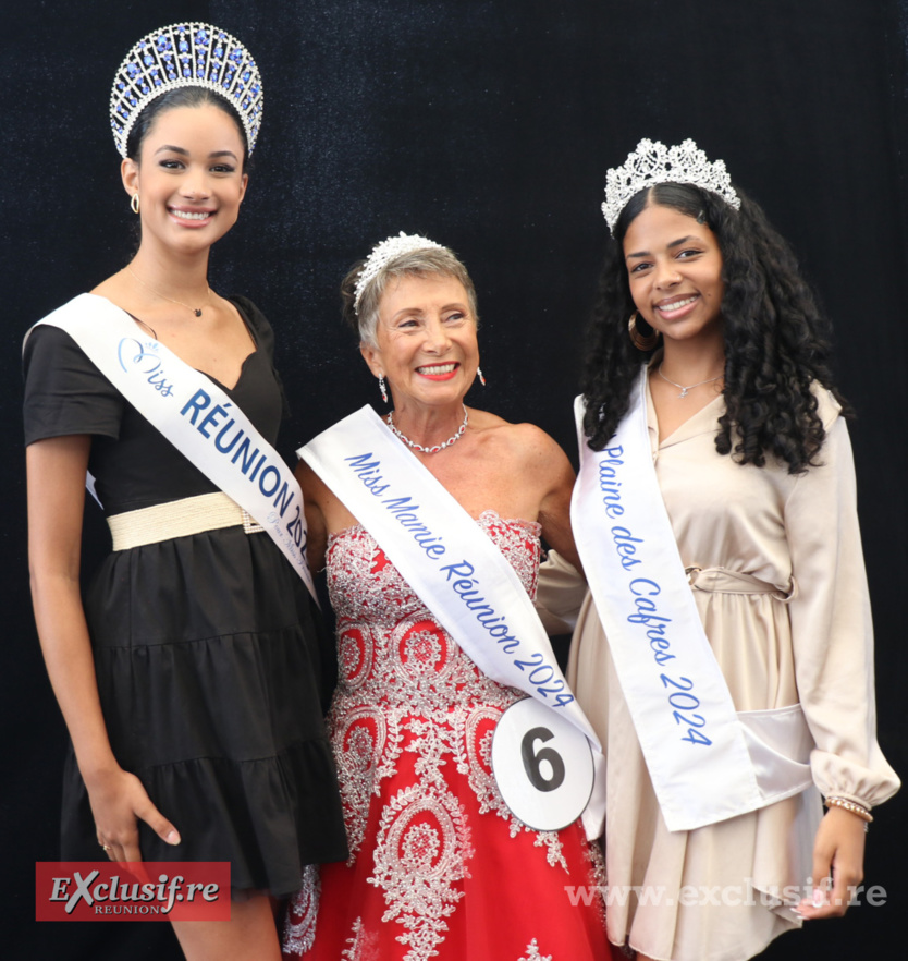 Mélaie Odules,  Hélène Mutie-Chevalier, et Hérine Lafable, Miss Plaine des Cafres 2024