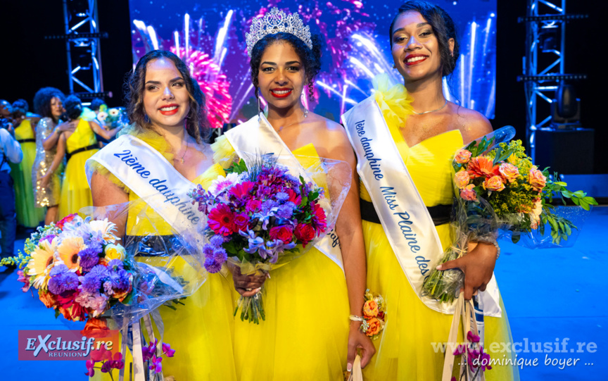 Cécilia Técher, 2ème dauphine, Hérine Lafable, Miss Plaine des Cafres 2023, et Amandine Lauret, 1ère dauphine