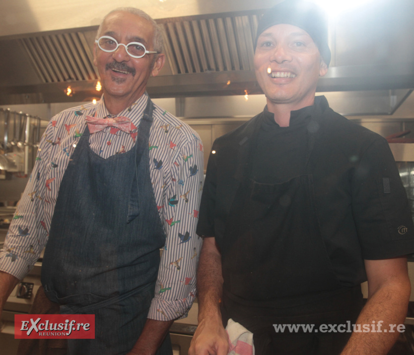 André Béton, chef de la soirée, et un cuisinier