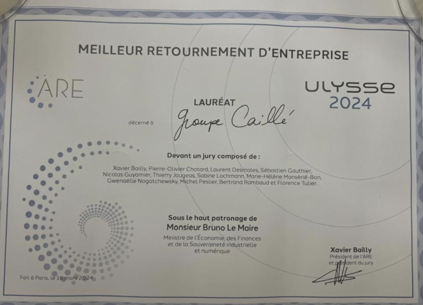 Le Groupe Caillé remporte le prix Ulysse 2024 ! Le Groupe Caillé remporte le prix Ulysse 2024 !