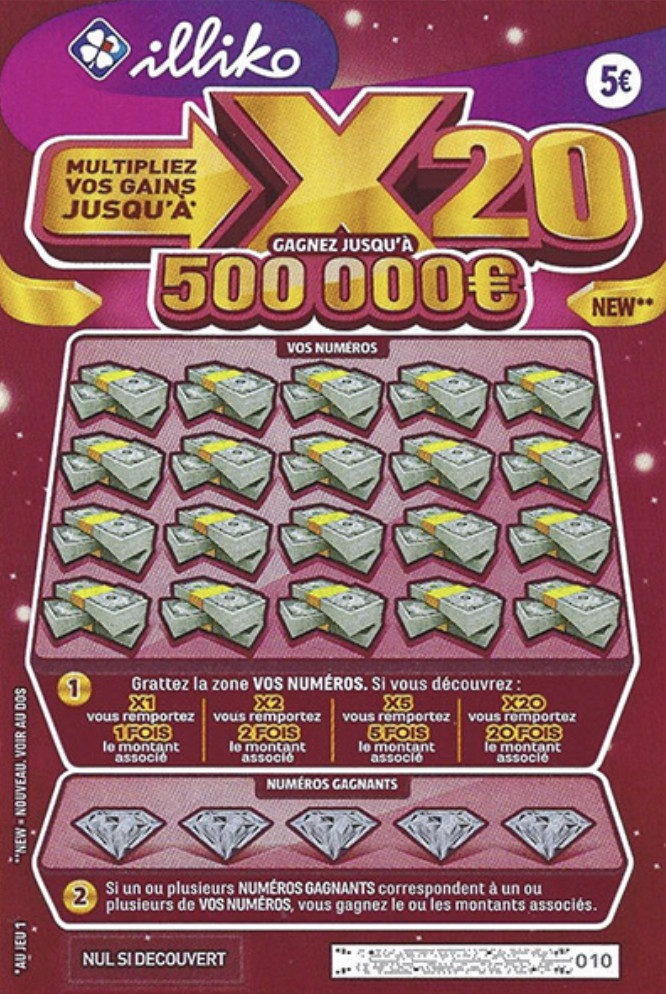 Un ticket de grattage X20 à 500 000 € gagné à La Réunion Un ticket de grattage X20 à 500 000 € gagné à La Réunion