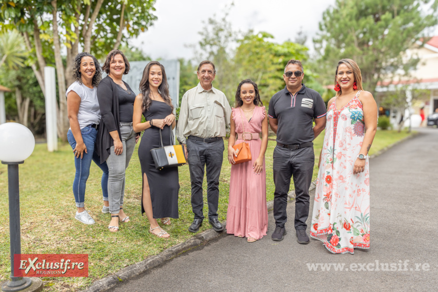 Mélanie Payet, coiffeuse salon Belle et Zen Cilaos, Karine Payet, brodeuse, Laurenza Payet, Aziz Patel, d'Exclusif.re, Camille Waro, et Aurélie Tétia, maquilleuse Institut OC Beauté Rivière Saint-Louis