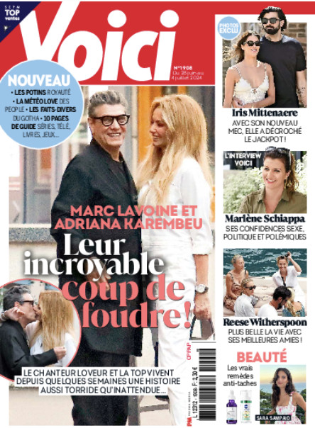 La Une de Voici cette semaine, avec en haut à gauche la photo d'Iris avec Bruno La Une de Voici cette semaine, avec en haut à gauche la photo d'Iris avec Bruno