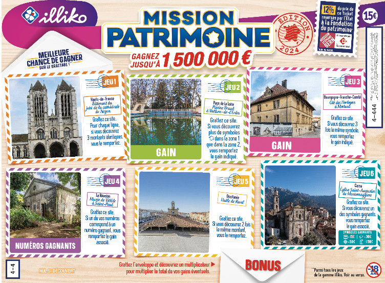 Les bâtiments historiques du Musée de Villèle à Saint-Paul figurent sur une des trois versions du jeu de grattage Mission Patrimoine 2024 qui met en valeur les 18 sites emblématiques de cette édition Les bâtiments historiques du Musée de Villèle à Saint-Paul figurent sur une des trois versions du jeu de grattage Mission Patrimoine 2024 qui met en valeur les 18 sites emblématiques de cette édition