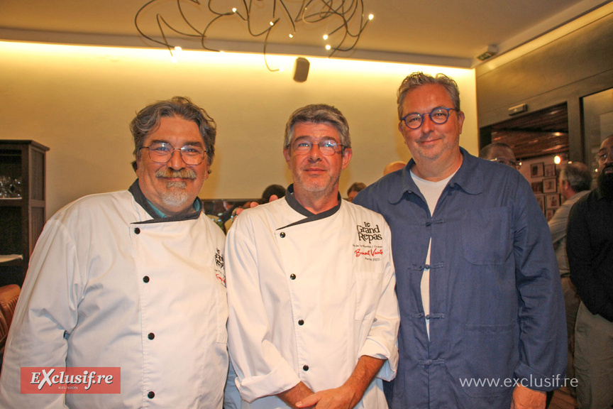 Francisco Gélabert et Bernard Vantaux, chefs qui ont été parrains du Grand Repas auparavant, et Thierry Kasprowicz, du Guide Kaspro Francisco Gélabert et Bernard Vantaux, chefs qui ont été parrains du Grand Repas auparavant, et Thierry Kasprowicz, du Guide Kaspro