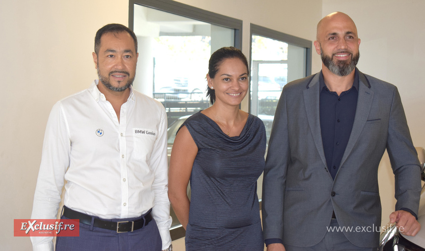 Nazir Gany, Product Genius BMW, Nisha Ingar, déléguée marketing, et Damien Vally, chef des ventes Nazir Gany, Product Genius BMW, Nisha Ingar, déléguée marketing, et Damien Vally, chef des ventes