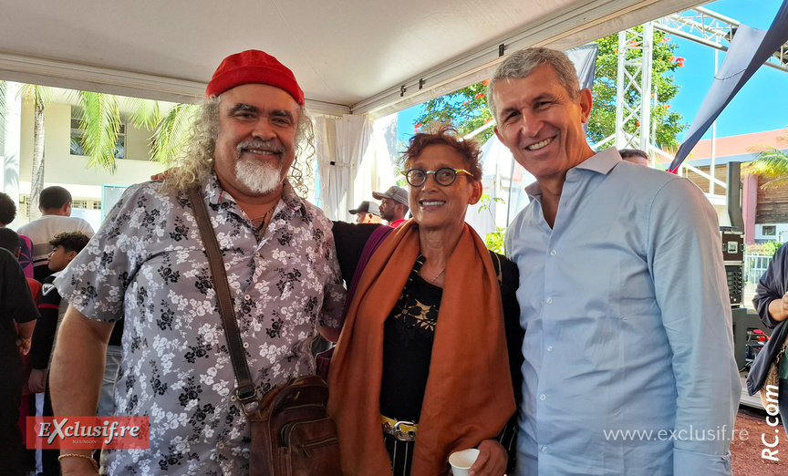 Charly Lesquelin, Marie-Jo Lo-Thong et Eric Juret alias Blanc-Blanc, directeur du Théâtre Luc Donat Charly Lesquelin, Marie-Jo Lo-Thong et Eric Juret alias Blanc-Blanc, directeur du Théâtre Luc Donat