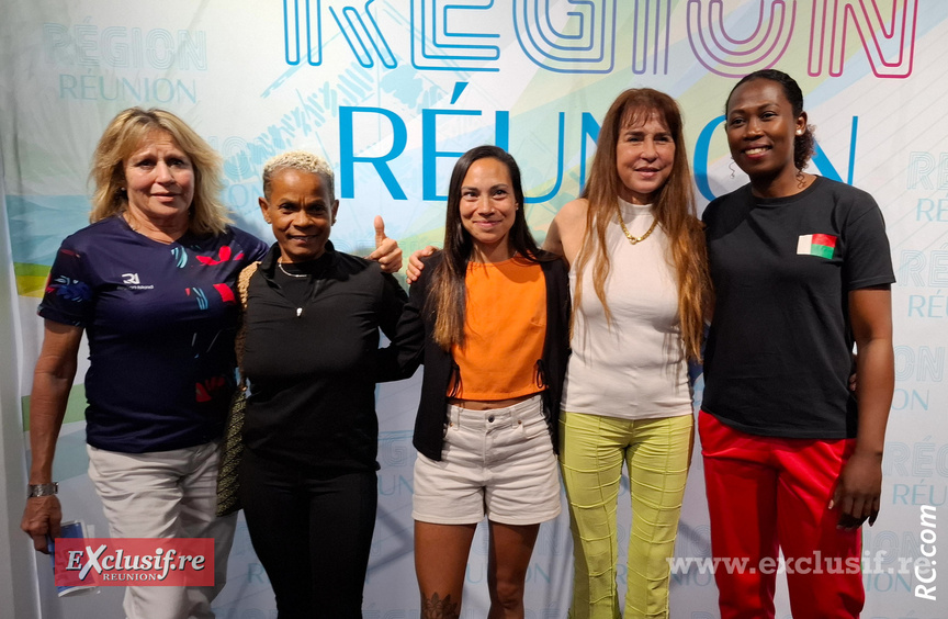 Marlène Chane See Chu, Chantal Hodgi, Anaïs Quemener, Chantal Dallenbach et Stéphanie, de la Fédération Malgache d'Athlétisme.
