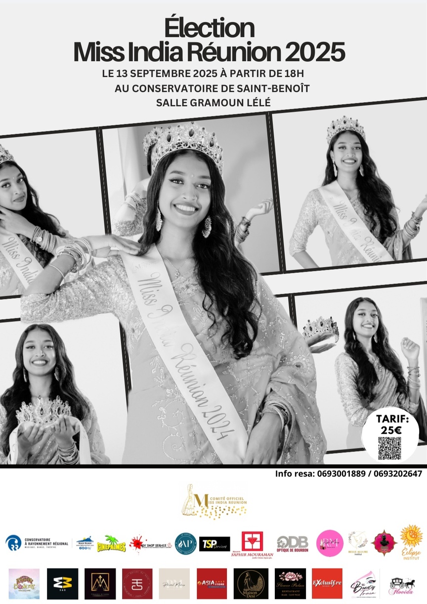 Miss India Réunion 2025 samedi 13 septembre à partir de 18h à Saint-Benoît Miss India Réunion 2025 samedi 13 septembre à partir de 18h à Saint-Benoît