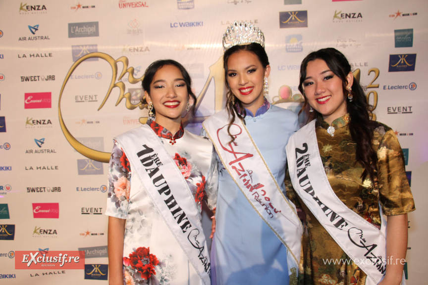Orlana MALET, 1ère dauphine, Nell FONG KIWOK, Miss Azian Réunion 2025, et AnneLise LUI-WEN-HUA, 2ème dauphine