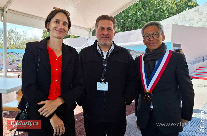 Aline Peltier, directrice de l'Observatoire Volcanologique de La Réunion, Patrice Huet, directeur scientifique à la Cité du Volcan et Patrice Thien Ah Koon, maire de la Ville du Tampon