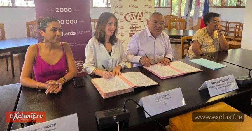 Cynthia Contini, présidente de la FCE Réunion, et Bernard Picardo, président de la CMAR, ont signé l'accord de partenariat