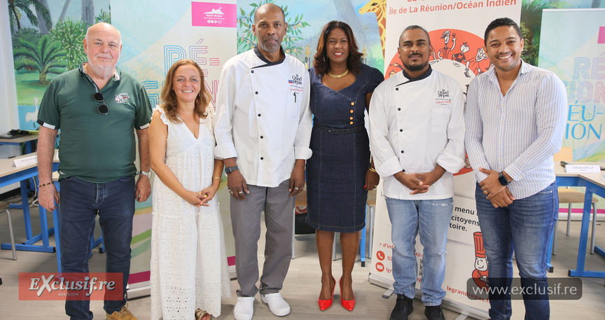 Frédéric Foucque, président de l'OTI-Nord, Danielle Catherine, secrétaire générale Lycée Marguerite Jauzelon, le chef Gérard Anacoya, Céline Sitouze, vice-présidente de la Région Réunion, le chef Jofrane Dailly, et Dimitri Jaurès, chargé de mission OTI-Nord Frédéric Foucque, président de l'OTI-Nord, Danielle Catherine, secrétaire générale Lycée Marguerite Jauzelon, le chef Gérard Anacoya, Céline Sitouze, vice-présidente de la Région Réunion, le chef Jofrane Dailly, et Dimitri Jaurès, chargé de mission OTI-Nord