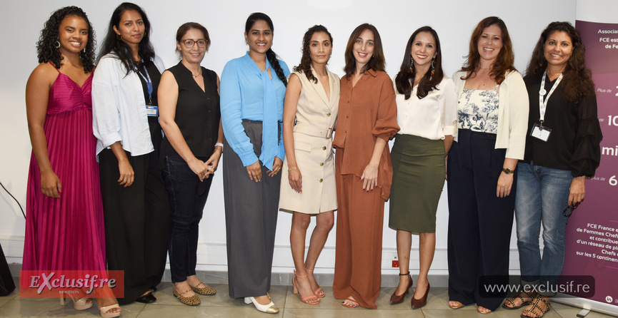 Istichane Gillet, maîtresse de cérémonie et membre FCE Réunion, deux membres de l'équipe CCIR, Elisabeth Boyer, Cynthia Contini, Karine Lebon, députée, Sandra Ducher, et Maryse Doki-Thonon, directrice Maison de l'Export (Région Réunion) Istichane Gillet, maîtresse de cérémonie et membre FCE Réunion, deux membres de l'équipe CCIR, Elisabeth Boyer, Cynthia Contini, Karine Lebon, députée, Sandra Ducher, et Maryse Doki-Thonon, directrice Maison de l'Export (Région Réunion)