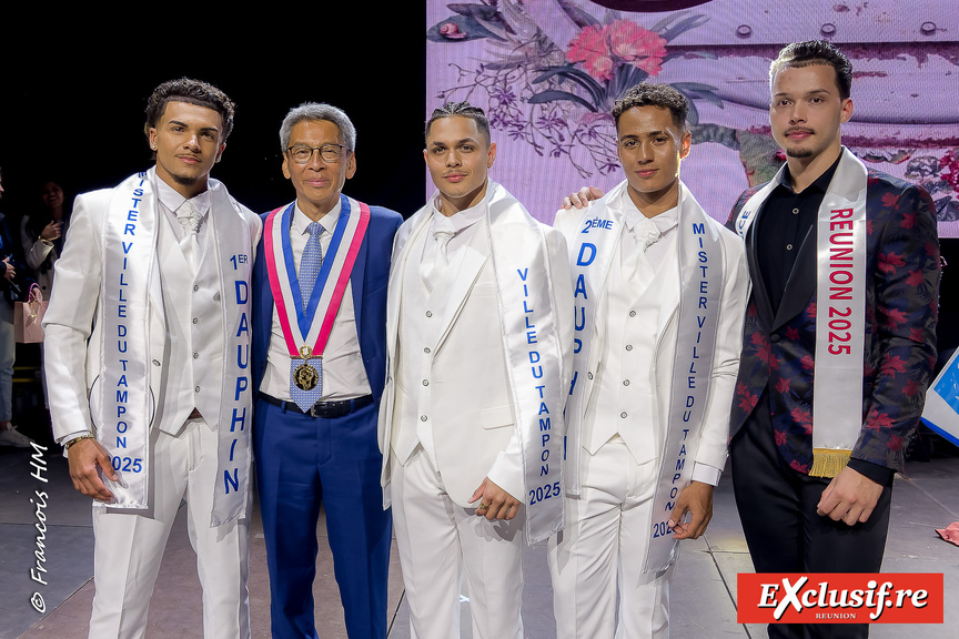 Les lauréats avec le maire Patrice Thien Ah Koon, et avec Mister Réunion 2025