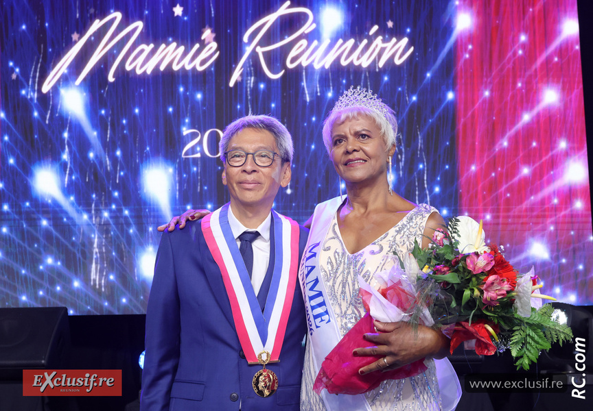 Patrice Thien Ah Koon, maire du Tampon, et Gertie Mara, Mamie Réunion 2026 Patrice Thien Ah Koon, maire du Tampon, et Gertie Mara, Mamie Réunion 2026