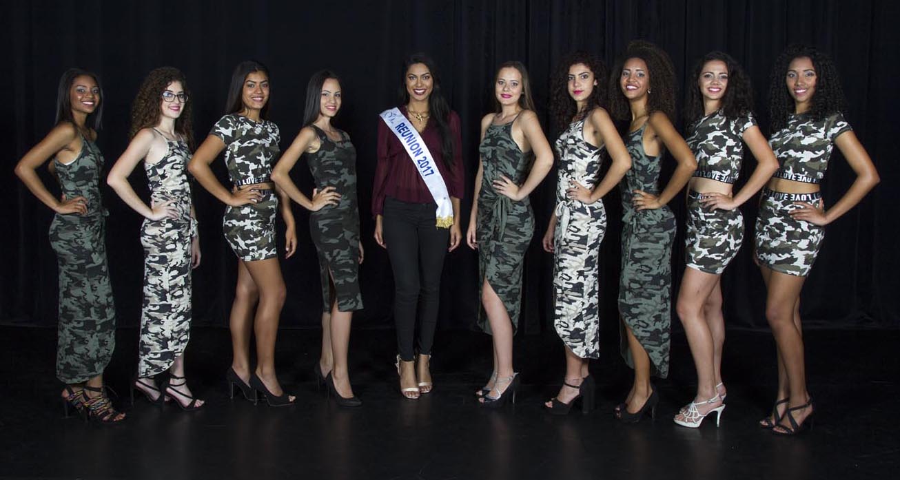 Les 9 candidates Miss Saint-Joseph avec Miss Réunion