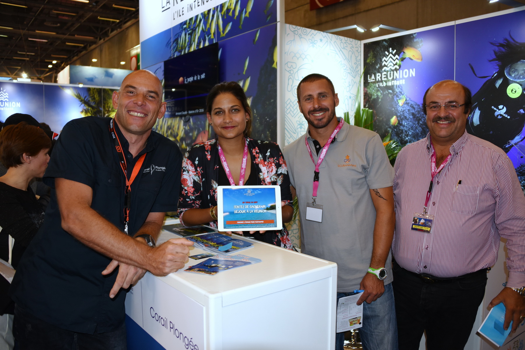 Jeu concours en partenariat avec Air Austral, présenté par Christophe Pottier (Corail Plongée), Marianne Goupil (IRT), Xavier Malagié (Scubananas) et Philippe Doki-Thonon.