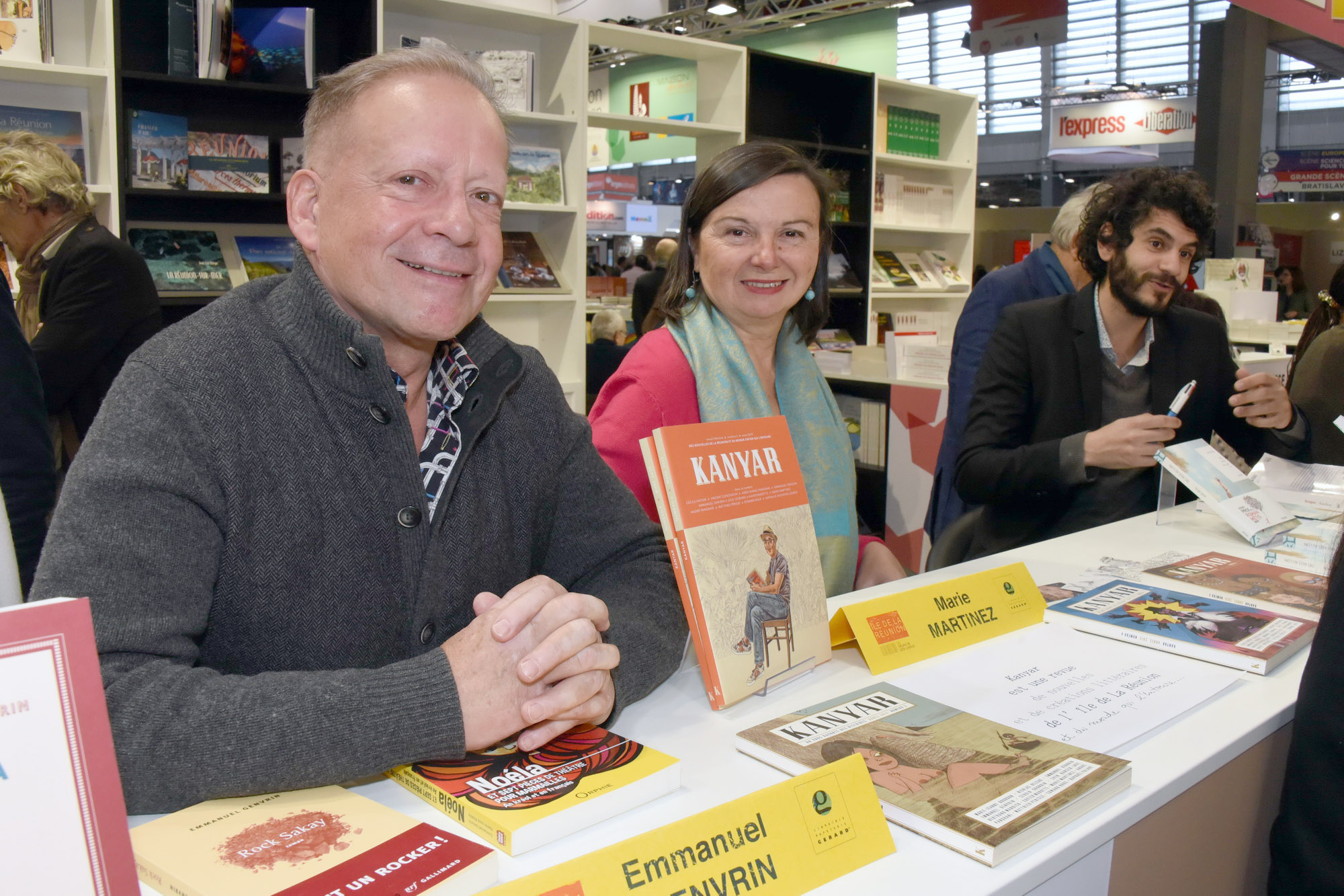 Les auteurs réunionnais, Emmanuel Genvrin et Marie Martinez aux côtés de Jadd Hilal, Grand Prix du Roman Métis 2018 Les auteurs réunionnais, Emmanuel Genvrin et Marie Martinez aux côtés de Jadd Hilal, Grand Prix du Roman Métis 2018