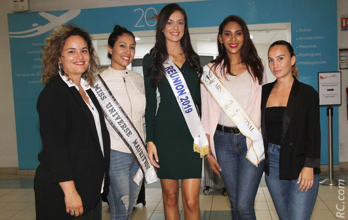 Sarah Léocadie de Destination Sud Réunion, Varsha Ragoorbasing, Morgane Lebon, Miss Réunion 2019, Anoushka Ah Keng, Miss Supranational Africa 2018/2019, et Maeween Mailly de Destination Sud Réunion