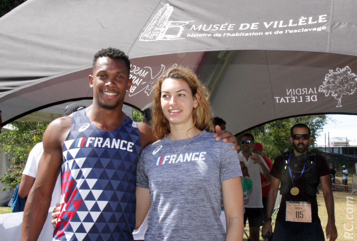 Ruben Gado et Esther Turpin, membres de l'équipe de France, parrain et marraine du Trail de Villèle Ruben Gado et Esther Turpin, membres de l'équipe de France, parrain et marraine du Trail de Villèle