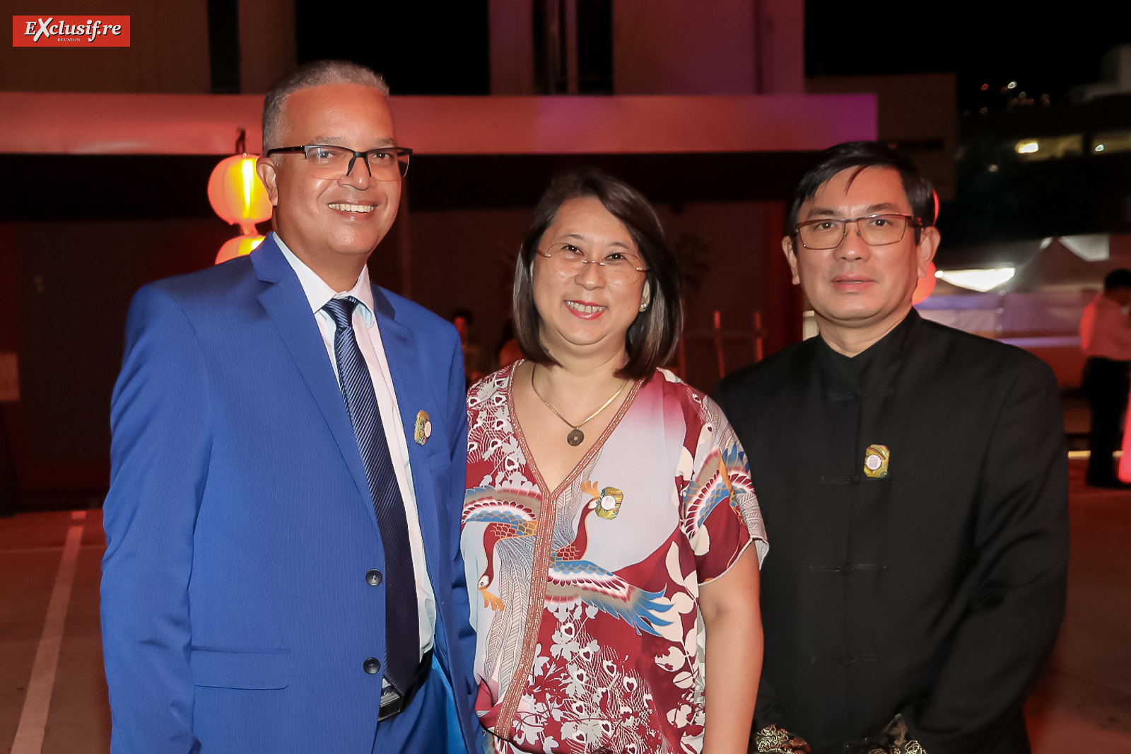 Cyrille Melchior, président du Conseil Départemental, Nathalie et Daniel Thiaw-Wing-Kaï, président de la Fédération des Associations Chinoises (FAC) de La Réunion