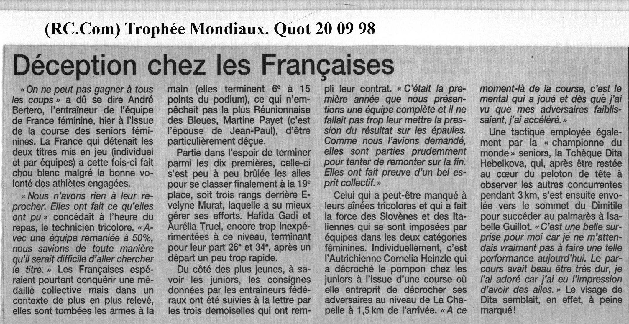 Trophées Mondiaux de course de montagne 1998 à l'Entre-Deux