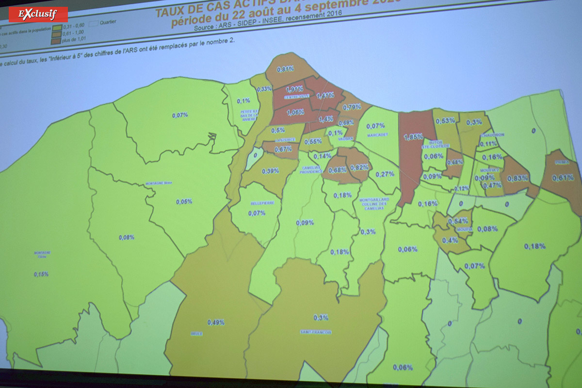 Des quartiers de Saint-Denis en rouge, en orange, et en vert