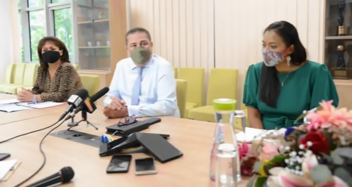 Sylvestre Radegonde, Ministre des Affaires Etrangères et du Tourisme, et les responsables de l'Office du Tourisme des Seychelles, lors d'un point presse hier jeudi Sylvestre Radegonde, Ministre des Affaires Etrangères et du Tourisme, et les responsables de l'Office du Tourisme des Seychelles, lors d'un point presse hier jeudi