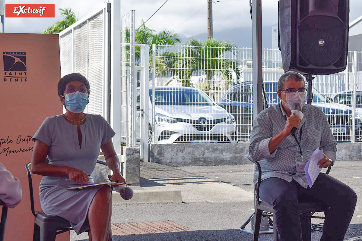 Ericka Bareigts, maire de Saint-Denis et Gérard Françoise, adjoint à la maire et président de la Sodiparc, lors de la présentation de l'événement Ericka Bareigts, maire de Saint-Denis et Gérard Françoise, adjoint à la maire et président de la Sodiparc, lors de la présentation de l'événement