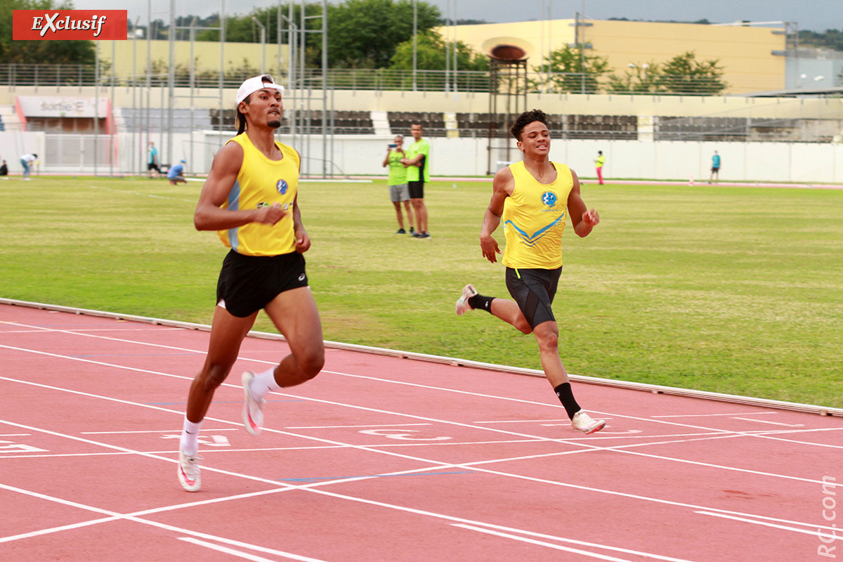 Cédric Lacouture (en jaune) champion de Ma Réunion sur le 200m