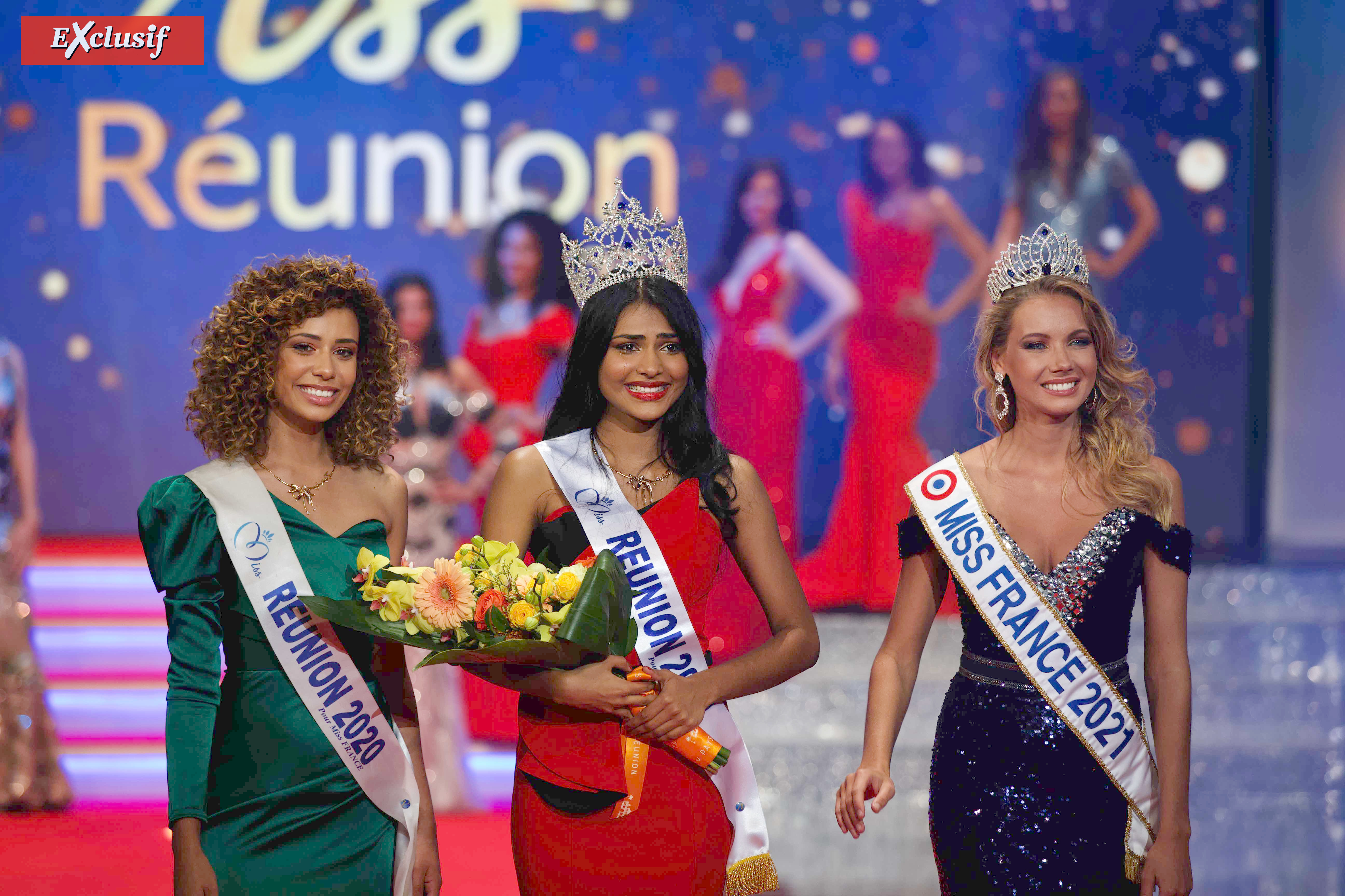 Lyna Boyer, Miss Réunion 2020, Dana Virin, Miss Réunion 2021, et Amandine Petit, Miss France 2021