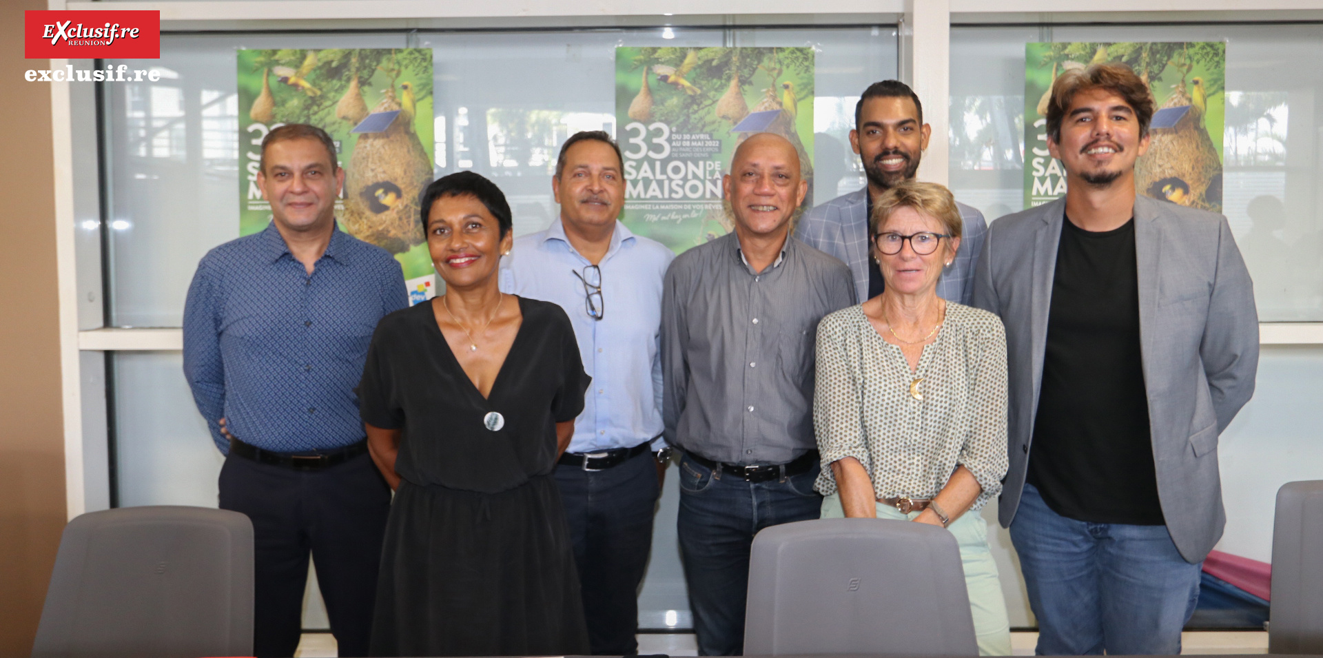 Yassine Mangrolia, adjoint à la maire, Ericka Bareigts, maire de Saint-Denis, Mickaël Martin, directeur de la Nordev, Jacques Lowinsky, président de la Nordev, Hermann Sambenoun, élu de la Cinor, Cécile Lechien, membre du conseil d’administration de l’association France Alzheimer Réunion, et Jean-Max Boyer, conseiller municipal