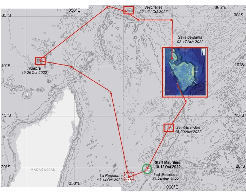 Le parcours du navire dans l'Océan Indien juqu'au 24 novembre prochain