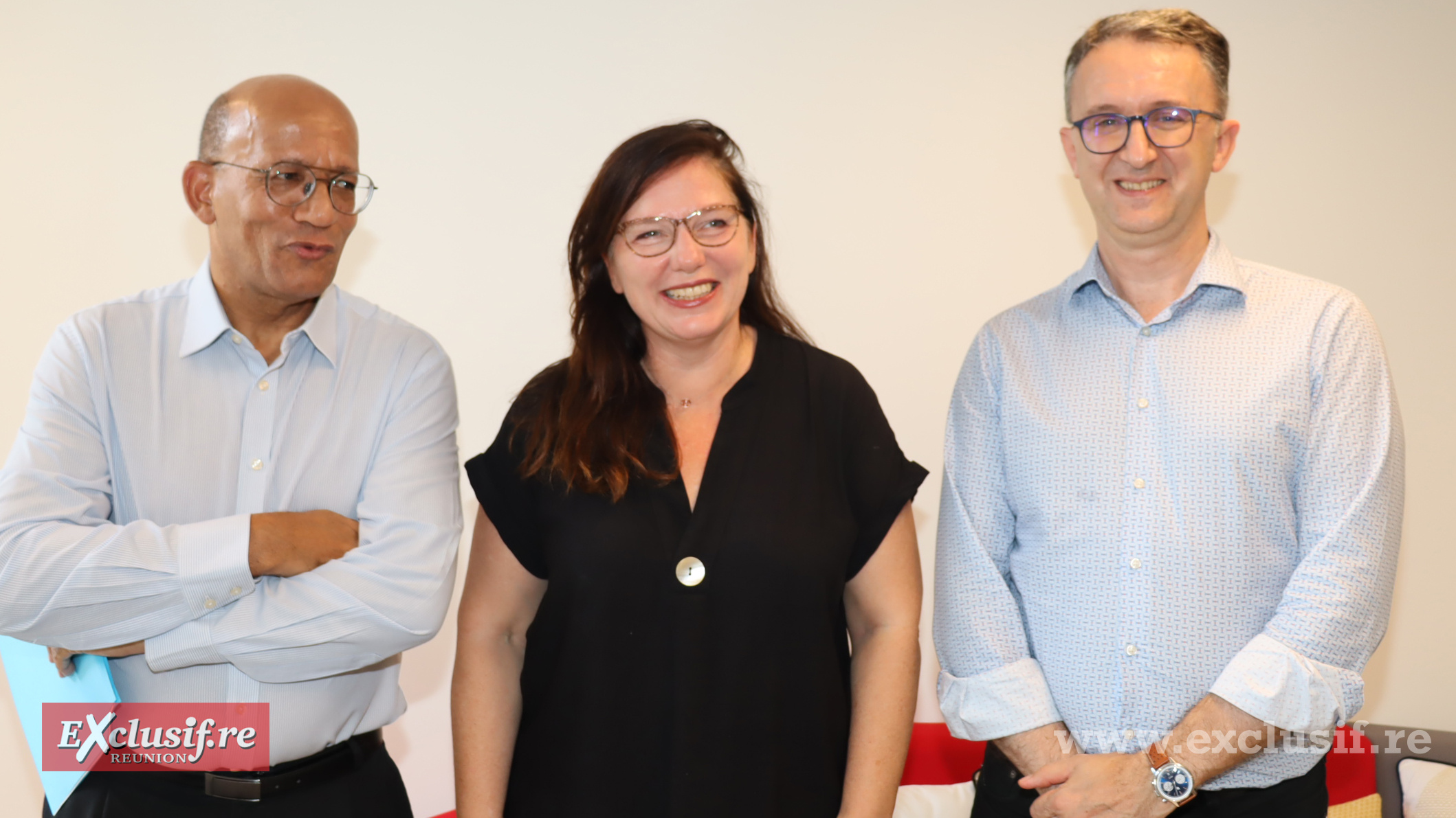 Frédéric Ayangma, directeur régional Réunion la 1ère, Samantha Nahama, directrice générale Canal+ Réunion/Mayotte, et Sylvain Péguillan, directeur général Antenne Réunion